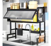 XDTIME Over The Sink Dish Drying Rack 3 Tier with Cover.Space-Saving Dish Drainer Organizer for Dishes, Glasses, Bowls & Cutlery.Tidy Kitchen Counter Storage Solution