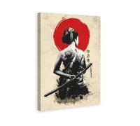 XDTIOPIMY (MCAshe Art) Vintage Japanese Samurai Warriors Red Moon Wall Art Decor Retro Asian Culture and Art Canvas Print Decor Office Room Decor for Living Room Bedroom Framed Ready to Hang 12x18