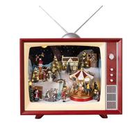 XDTKJDZ Music Box Christmas Decoration, Animated Retro TV with Snowy Vilage Home Scene, Volume/Light Mode/Playing, for Christmas Decoration