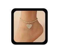 Xduargs Boho Crystal Heart Dangle Anklet Bracelet Gold Sparkly Tennis Chain Bracelet Vintage CZ Love Anklet Chain Rhinestone Heart Shape Link Jewelry for Women, Adjustable, Zinc, no gemstone