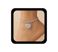 Xduargs Boho Crystal Heart Dangle Anklet Bracelet Gold Sparkly Tennis Chain Bracelet Vintage CZ Love Anklet Chain Rhinestone Heart Shape Link Jewelry for Women, Adjustable, Zinc, no gemstone