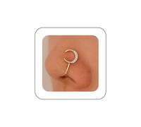 Xduargs Boho CZ Moon Clip On Nose Ring Gold Crescent Moon Fake Nose Ring Vintage Half Moon Cuff Hoop Nose Ring Moon Non Pierced Nose Ring Jewelry for Women, Stainless Steel, no gemstone