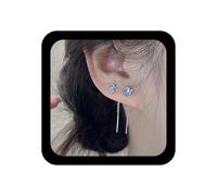 Xduargs Boho Flower Ear Threader Earrings Blue Tiny Iris Drop Earring Vintage Iris Flower Dangle Earrings Minimalist Floral Chain Earring Jewelry for Women