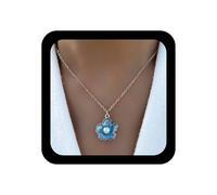 Xduargs Boho Flower Pendant Necklace Blue Enamel Floral Choker Necklaces Vintage Resin Flower Pearl Neck Laces Adjustable Lily Petal Chain Neck Lace Jewelry for Women