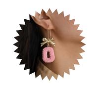 Xduargs Boho Large Bowtie Dangle Earrings Pink Hollow Square Drop Earring Vintage Acrylic Square Flower Carving Earrings Personalized Bow Geometric Hoop Earring Jewelry for Women, Zinc, No Gemstone