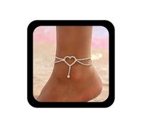 Xduargs Boho Layered CZ Heart Ankle Bracelet Gold Crystal Love Foot Chain Vintage Hollow Heart Ankle Chain Adjustable Sparkly Tennis Link Bracelet Accessories for Women, Adjustable, Zinc, no gemstone