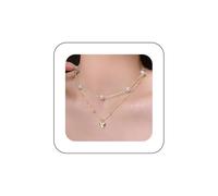 Xduargs Boho Layered Heart Pendant Necklace Gold Love Heart Choker Necklace Vintage Pearl Bead Chain Necklace Adjustable Heart Ball Chain Necklace Jewelry for Women