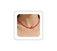Xduargs Boho Red Bead Necklace Red Rice Beaded Strand Necklace Vintage Ladybug Choker Necklace Adjustable Summer Seed Bead Necklace Jewelry for Women