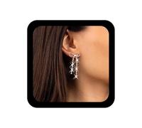 Xduargs Boho Tassel Bow Earrings Rhinestone Chain Tassel Earrings Sparkly Cz Chandelier Statement Earring Shine Crystal Chain Drop Earring for Women