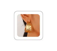 Xduargs Punk Chunky C Shape Hoop Earrings Gold Large Big Flat Huggie Earrings Vintage Hammered Geometric Earrings Metal Wide Circle Stud Earrings Jewelry for Women, Zinc, No Gemstone
