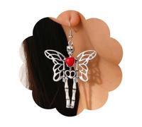 Xduargs Punk Skeleton Skull Dangle Earrings Silver Human Skeleton Drop Earrings Vintage Heart Skull Wing Earrings Gothic Skeleton Bone Hook Earrings Jewelry for Women