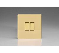 XDV2S Varilight Flat Plate Screwless Polished Brass 2 Gang Light Switch