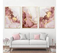 XDVAID 3pcs Yellow Boat On The Lake Landscape Canvas Prints Gold Wooden Bridge Mountain Abstract Wall Art Paintings For Home Decor-50x70cmx3 pcs No frame