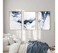 XDVAID Set of 3 Abstract Ocean Navy and White Canvas Paintings Modern Atmosphere Minimalist Gallery Art Poster Bedroom Wall Art-50x70cmx3 pcs No frame