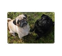 XDVPALNE Black And White Pug Dog, Wall Art Prints Metal Sign Decor Wall Hanging Painting For Home Decor 20 x 30 cm