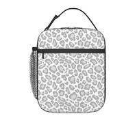XDVPALNE Grey White Leopard Print, Durable Lunch Bag Reusable Cooler Bag Insulated Lunch Box Tote Bag