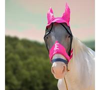 XE Horse Fly Mask with Ears -Breathable Mesh Horse Mask for UV Protection and Equine Fly, Standard Equestrian Pink Horse Fly Mask (Half Pink Mask, Extra Full (XL))