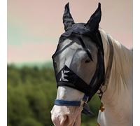 XE Horse Fly Mask with Ears -Breathable Mesh Horse Mask for UV Protection and Equine Fly, Standard Equestrian Pink Horse Fly Mask (Half Black Mask, Pony (S))