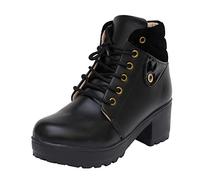 XE Looks 100% Vegan Leather Women's Ankle Boots | Stylish & Trendy Lace-Up Design with Heel | Durable Leather Upper & Cozy Lining | Trendy & Stylish Boots For Girls & Women, Black, 8 UK