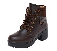 XE Looks 100% Vegan Leather Women's Ankle Boots | Stylish & Trendy Lace-Up Design with Heel | Durable Leather Upper & Cozy Lining | Trendy & Stylish Boots For Girls & Women, Brown, 4 UK
