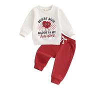 Xeadoffubio 2Pcs Baby Girls Valentine 's Day Outfits Daddy Is My Valentine Crewneck Sweatshirt Drawstring Jogger Pants Fall Winter Outfit Valentines Day Clothes Set (White Red, 3-4T)