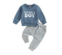 Xeadoffubio 2Pcs Newborn Baby Boys Outfits Daddy 's/Mama's Boy Sweatshirt Long Sleeve Crewneck Sweatshirt with Elastic Waist Jogger Pants Fall Winter Outfits Clothes (Blue Gray, 18-24 Months)