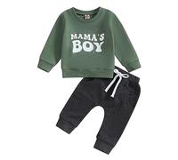 Xeadoffubio 2Pcs Newborn Baby Boys Outfits Daddy 's/Mama's Boy Sweatshirt Long Sleeve Crewneck Sweatshirt with Elastic Waist Jogger Pants Fall Winter Outfits Clothes (Dark Green, 6-12 Months)