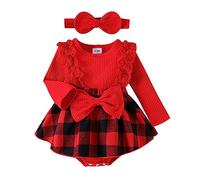 Xeadoffubio 2Pcs Newborn Baby Girl Christmas Outfit Long Sleeve Romper Dress The Baby Who Stole Christmas Romper Ruffle Bodysuit Dress with Headband Todder Baby Christmas Costumes (RedD, 0-3 Months)