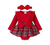 Xeadoffubio 2Pcs Newborn Baby Girl Christmas Outfit Long Sleeve Romper Dress The Baby Who Stole Christmas Romper Ruffle Bodysuit Dress with Headband Todder Baby Christmas Costumes (Red2, 3-6 Months)