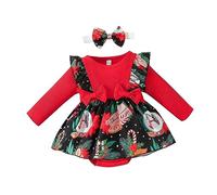 Xeadoffubio 2Pcs Newborn Baby Girl Christmas Outfit Long Sleeve Romper Dress The Baby Who Stole Christmas Romper Ruffle Bodysuit Dress with Headband Todder Baby Christmas Costumes (RedE, 3-6 Months)