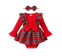 Xeadoffubio 2Pcs Newborn Baby Girl Christmas Outfit Long Sleeve Romper Dress The Baby Who Stole Christmas Romper Ruffle Bodysuit Dress with Headband Todder Baby Christmas Costumes (RedB, 0-3 Months)