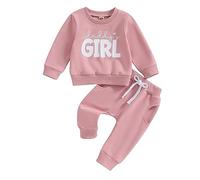 Xeadoffubio 2Pcs Newborn Baby Girl Outfits Daddy 's/Mama's Girl Sweatshirt Long Sleeve Crewneck Sweatshirt with Elastic Waist Jogger Pants Fall Winter Outfits Clothes (Mama Pink2, 12-18 Months)