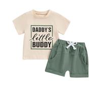 Xeadoffubio 2Pcs Toddler Baby Boys Summer Outfits Daddys Buddy/daddys Boy Letter Print Short Sleeve T-Shirts Tops Elastic Waist Shorts Baby Boy Summer Clothes Set (Green, 18-24 Months)