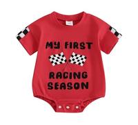 Xeadoffubio Baby Boy Girl First Birthday Outfit Long Sleeve Crewneck Racing Car Letters Print Romper Baby unisex Fast One Birthday Bubble Romper (Red, 6-12 Months)
