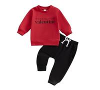 Xeadoffubio Baby Boy Valentine 's Day Outfits Mama's Boy Long Sleeve Crewneck Sweatshirt Drawstring Jogger Pants 2Pcs Fall Winter Outfit Valentines Day Clothes Set (Dark Red, 12-18 Months)