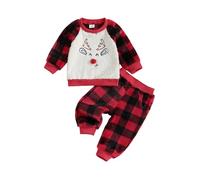 Xeadoffubio Baby Boys Pants Set, Long Sleeve Crew Neck Embroidery Gingerbread Man/Elk Sweatshirt with Sweatpants Christmas Clothes (Red Black, 6-12 Months)