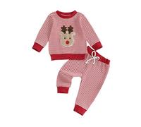 Xeadoffubio Baby Boys Pants Set, Long Sleeve Crew Neck Embroidery Gingerbread Man/Elk Sweatshirt with Sweatpants Christmas Clothes (Red Elk, 6-12 Months)