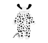 Xeadoffubio Baby Dalmatians Autumn Hooded JumpsuitLong Sleeve Cartoon Dog Print Footed Zipper Romper Baby Hooded Rompers Newborn Girls Boys (Black White, 0-3 Months)