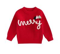 Xeadoffubio Baby Girl Boy Christmas Outfit Santa Claus Knit Sweater Merry Christmas Embroidery Crewneck Sweatshirt Gingerbreadman Knitwear Warm Xmas Clothes (Bright Red, 18-24 Months)