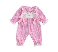 Xeadoffubio Baby Girl Halloween Outfit Pumpkin/Boo Letter Print Ruffle Trim Long Sleeve Romper Tie-up Headband 2 Pcs Baby Girl Doller Collar Halloween Jumpsuit Playsuit (Pink White, 3-6 Months)