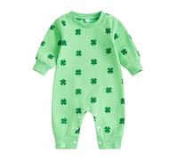 Xeadoffubio Newborn Baby Boy Girl St. Patricks Day Outfit Long Sleeve Lucky Charm Embroidery Romper My 1st St. Patricks Day Romper Jumpsuit (Light Green, 6-12 Months)
