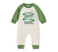 Xeadoffubio Newborn Baby Boy Girl St. Patricks Day Outfit Long Sleeve Lucky Charm Embroidery Romper My 1st St. Patricks Day Romper Jumpsuit (Apricot, 6-12 Months)