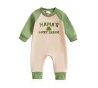 Xeadoffubio Newborn Baby Boy Girl St. Patricks Day Outfit Long Sleeve Lucky Charm Embroidery Romper My 1st St. Patricks Day Romper Jumpsuit (Mamas, 0-3 Months)