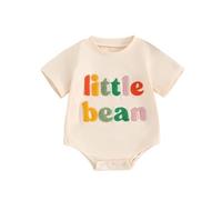 Xeadoffubio Newborn Baby Girl Boy Clothes Little Bean Embroidery Romper Bodysuit Long/Short Sleeve Crewneck Pullover Sweatshirt Newborn Baby Unisex Outfits (Beige, 0-3 Months)
