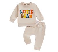 Xeadoffubio Newborn Baby Girl Boy Clothes Little Bean Embroidery Romper Bodysuit Long/Short Sleeve Crewneck Pullover Sweatshirt Newborn Baby Unisex Outfits