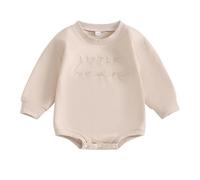 Xeadoffubio Newborn Baby Girl Boy Clothes Little Bean Embroidery Romper Bodysuit Long/Short Sleeve Crewneck Pullover Sweatshirt Newborn Baby Unisex Outfits (Light Apricot, 3-6 Months)