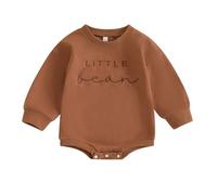 Xeadoffubio Newborn Baby Girl Boy Clothes Little Bean Embroidery Romper Bodysuit Long/Short Sleeve Crewneck Pullover Sweatshirt Newborn Baby Unisex Outfits (Sandy Beige, 0-3 Months)