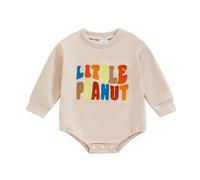 Xeadoffubio Newborn Baby Girl Boy Clothes Little Bean Embroidery Romper Bodysuit Long/Short Sleeve Crewneck Pullover Sweatshirt Newborn Baby Unisex Outfits (Apricot Peanut, 0-3 Months)