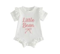 Xeadoffubio Newborn Baby Girl Boy Clothes Little Bean Embroidery Romper Bodysuit Long/Short Sleeve Crewneck Pullover Sweatshirt Newborn Baby Unisex Outfits (White, 12-18 Months)