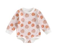 Xeadoffubio Newborn Baby Girl Halloween Outfit Ghost Pumpkin Flower Print Outfit Long Sleeve Bubble Romper Crewneck Oversized Sweatshirt Infant Fall Halloween Clothes (Apricot, 0-3 Months)